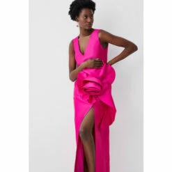 Promo 😍 KarenMillen Petite Rosette Taffeta Column Midi 👗 Dress For Female 🔔 -Karen Millen Sales unnamed file 1001