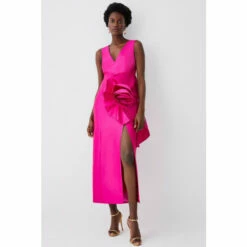 Promo 😍 KarenMillen Petite Rosette Taffeta Column Midi 👗 Dress For Female 🔔 -Karen Millen Sales unnamed file 1002