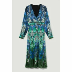 Discount ✔️ KarenMillen Mirrored Ombre Floral Pleat Drama Woven Midi 👗 Dress For Female ⭐ -Karen Millen Sales unnamed file 1015