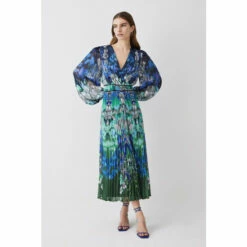Discount ✔️ KarenMillen Mirrored Ombre Floral Pleat Drama Woven Midi 👗 Dress For Female ⭐ -Karen Millen Sales unnamed file 1017