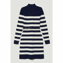Promo ✨ KarenMillen Stripe Rib Knit Belted Mini 👗 Dress For Female 🔔 -Karen Millen Sales unnamed file 102