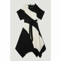 Cheap 😍 KarenMillen Petite Soft Tailored Colour Block Tie Waist Midi 👗 Dress For Female 🌟 -Karen Millen Sales unnamed file 1021