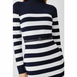 Promo ✨ KarenMillen Stripe Rib Knit Belted Mini 👗 Dress For Female 🔔 -Karen Millen Sales unnamed file 103