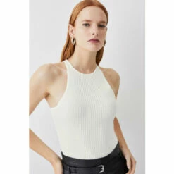 Promo 🥰 KarenMillen Racer Style Rib Knit Top For Female 🤩