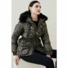 Budget 😉 KarenMillen Faux Fur Trim Animal Jacquard Puffer 🧥 Coat For Female ❤️