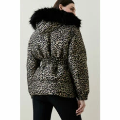 Budget 😉 KarenMillen Faux Fur Trim Animal Jacquard Puffer 🧥 Coat For Female ❤️ -Karen Millen Sales unnamed file 1067