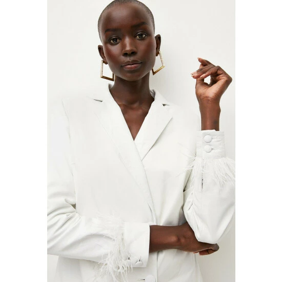 Coupon 🌟 KarenMillen Leather Feather Cuff Double Breasted Blazer For Female 👍 2 Coupon 🌟 KarenMillen Leather Feather Cuff Double Breasted Blazer For Female 👍 - Image 2