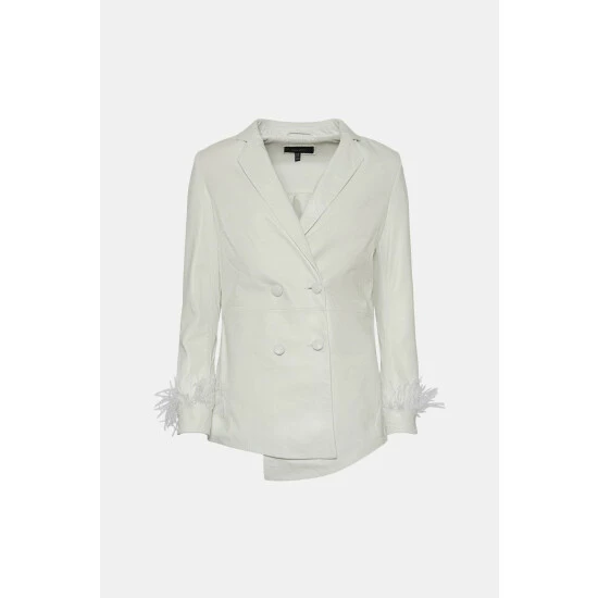 Coupon 🌟 KarenMillen Leather Feather Cuff Double Breasted Blazer For Female 👍 4 Coupon 🌟 KarenMillen Leather Feather Cuff Double Breasted Blazer For Female 👍 - Image 4