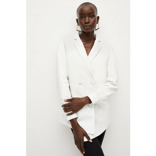 Coupon 🌟 KarenMillen Leather Feather Cuff Double Breasted Blazer For Female 👍 5 Coupon 🌟 KarenMillen Leather Feather Cuff Double Breasted Blazer For Female 👍 - Image 5