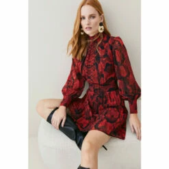 Cheap 🧨 KarenMillen Petite Snake Print Georgette Pleated Woven Mini 👗 Dress For Female 🎉 -Karen Millen Sales unnamed file 1093