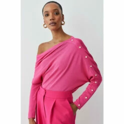 Hot Sale ๐ KarenMillen Viscose Blend Knitted Drape Shoulder Jumper For Female ๐