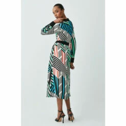 New 🌟 KarenMillen Spliced Stripe Belted Woven Midi 👕 Shirt 👗 Dress For Female 😀 -Karen Millen Sales unnamed file 11