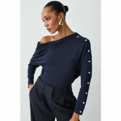 Hot Sale 👏 KarenMillen Viscose Blend Knitted Drape Shoulder Jumper For Female 👍 -Karen Millen Sales unnamed file 1101