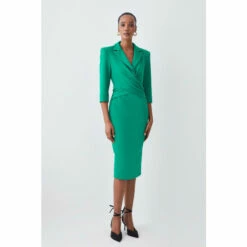 Outlet 🤩 KarenMillen Compact Crepe Wrap Waist Pencil Midi 👗 Dress For Female 💯 -Karen Millen Sales unnamed file 1133