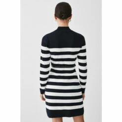 Brand new 👍 KarenMillen Petite Stripe Rib Knit Belted Mini 👗 Dress For Female 😀 -Karen Millen Sales unnamed file 114