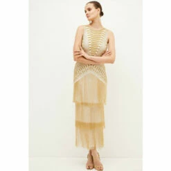 Best Sale 👏 KarenMillen Beaded Fringed Tiered Maxi 👗 Dress For Female 🎉 -Karen Millen Sales unnamed file 1156