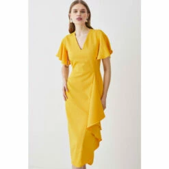 Cheap 🛒 KarenMillen Soft Tailored Angel Sleeve Drape Midi 👗 Dress For Female 🎁