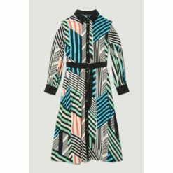 New 🌟 KarenMillen Spliced Stripe Belted Woven Midi 👕 Shirt 👗 Dress For Female 😀 -Karen Millen Sales unnamed file 12