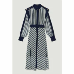 New ❤️ KarenMillen Plus Size Military Stripe Woven Midi 👗 Dress For Female ✔️ -Karen Millen Sales unnamed file 1225