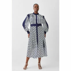 New ❤️ KarenMillen Plus Size Military Stripe Woven Midi 👗 Dress For Female ✔️ -Karen Millen Sales unnamed file 1227