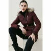 Best Sale 🔔 KarenMillen Belted Puffer Faux Fur Midi Length Hooded 🧥 Coat For Female 👍