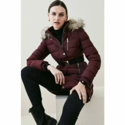 Best Sale 🔔 KarenMillen Belted Puffer Faux Fur Midi Length Hooded 🧥 Coat For Female 👍 -Karen Millen Sales unnamed file 1233