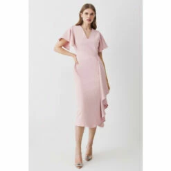 Cheap 🛒 KarenMillen Soft Tailored Angel Sleeve Drape Midi 👗 Dress For Female 🎁 -Karen Millen Sales unnamed file 124