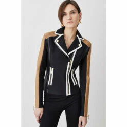 Best deal 😍 KarenMillen Pu Colour Block And Bandage Knit Biker Jacket For Female 💯 -Karen Millen Sales unnamed file 1242