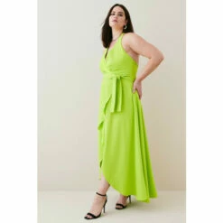 Promo 🥰 KarenMillen Plus Size Soft Tailored Waterfall Halter Midi 👗 Dress For Female 🌟 -Karen Millen Sales unnamed file 1251