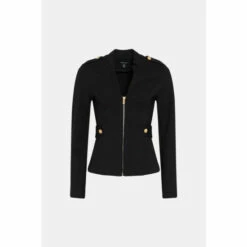 Budget 😉 KarenMillen Military Zip Front Ponte Jersey Blazer For Female 🎁 -Karen Millen Sales unnamed file 1255