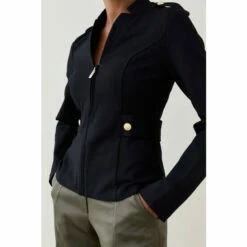 Budget 😉 KarenMillen Military Zip Front Ponte Jersey Blazer For Female 🎁 -Karen Millen Sales unnamed file 1256