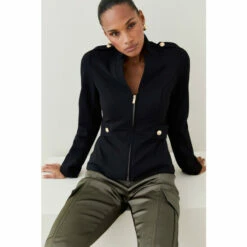 Budget 😉 KarenMillen Military Zip Front Ponte Jersey Blazer For Female 🎁 -Karen Millen Sales unnamed file 1257