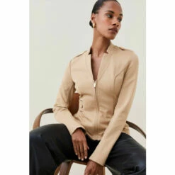 Budget 😉 KarenMillen Military Zip Front Ponte Jersey Blazer For Female 🎁 -Karen Millen Sales unnamed file 1259