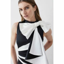 Budget ✨ KarenMillen Italian Structured Satin Bow Pencil Midi 👗 Dress For Female 👏 -Karen Millen Sales unnamed file 1265