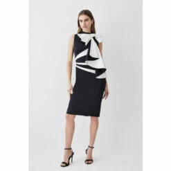 Budget ✨ KarenMillen Italian Structured Satin Bow Pencil Midi 👗 Dress For Female 👏 -Karen Millen Sales unnamed file 1266