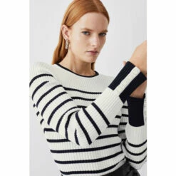 Best Sale 😍 KarenMillen Stripe Rib Crew Neck Knit Jumper For Female 👏 -Karen Millen Sales unnamed file 127