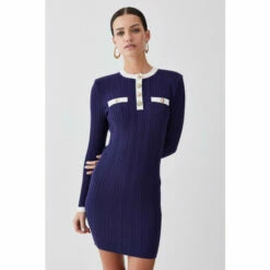Promo 🔔 KarenMillen Petite Military Style Cable Knit Mini 👗 Dress For Female ✨