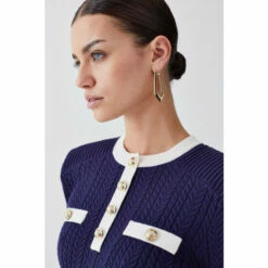 Promo 🔔 KarenMillen Petite Military Style Cable Knit Mini 👗 Dress For Female ✨ -Karen Millen Sales unnamed file 1278