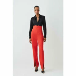 Outlet ✔️ KarenMillen Compact Stretch High Rise Split Hem Trouser For Female 😍