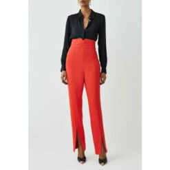 Outlet ✔️ KarenMillen Compact Stretch High Rise Split Hem Trouser For Female 😍 -Karen Millen Sales unnamed file 1284