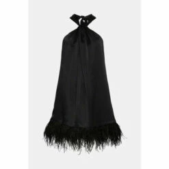 Coupon 🤩 KarenMillen Satin Back Crepe Feather Hem Halter Mini 👗 Dress For Female 😍 -Karen Millen Sales unnamed file 1291