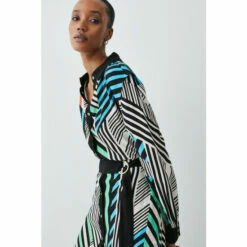 New 🌟 KarenMillen Spliced Stripe Belted Woven Midi 👕 Shirt 👗 Dress For Female 😀 -Karen Millen Sales unnamed file 13