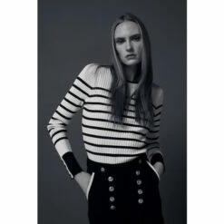 Best Sale 😍 KarenMillen Stripe Rib Crew Neck Knit Jumper For Female 👏 -Karen Millen Sales unnamed file 131