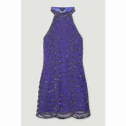 Best Pirce 🥰 KarenMillen Draped Beaded High Neck Mini 👗 Dress For Female 👏 -Karen Millen Sales unnamed file 1321