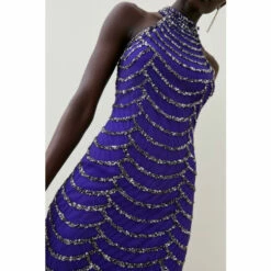 Best Pirce 🥰 KarenMillen Draped Beaded High Neck Mini 👗 Dress For Female 👏 -Karen Millen Sales unnamed file 1322