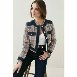 Coupon 👍 KarenMillen Tweed Denim Mix Jacket For Female ❤️ -Karen Millen Sales unnamed file 1349