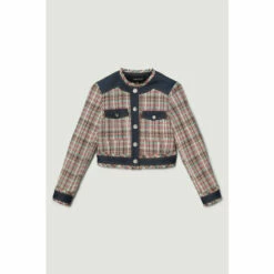 Coupon 👍 KarenMillen Tweed Denim Mix Jacket For Female ❤️ -Karen Millen Sales unnamed file 1350