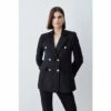 New 🔥 KarenMillen Boucle Longline Double Breasted Tailored Blazer For Female ⭐