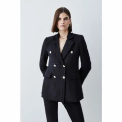 New 🔥 KarenMillen Boucle Longline Double Breasted Tailored Blazer For Female ⭐