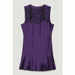 Top 10 🧨 KarenMillen Taffeta Pleated Hanging Crystal Mini 👗 Dress For Female ✔️ -Karen Millen Sales unnamed file 1381